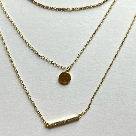 BaubleBar Three Chain Layered Gold Necklace - Picture 4 of 4